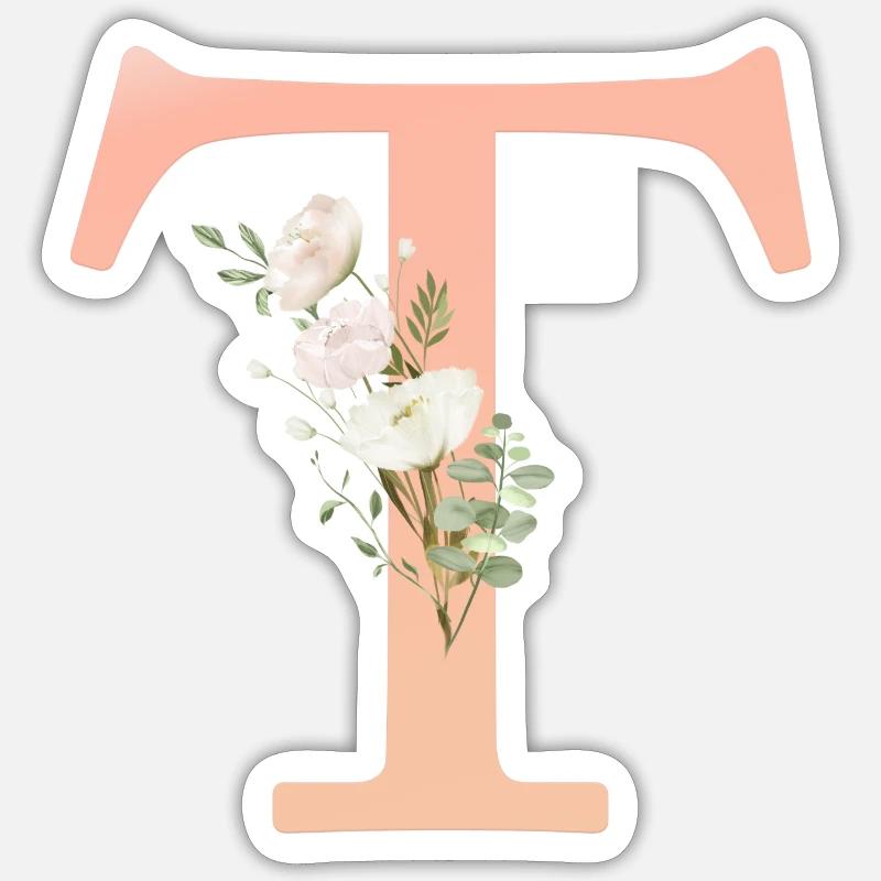T Monogramm, minimal, pastel, Blumen - Sticker Größe S (10 x 10 cm) - Mattweiß