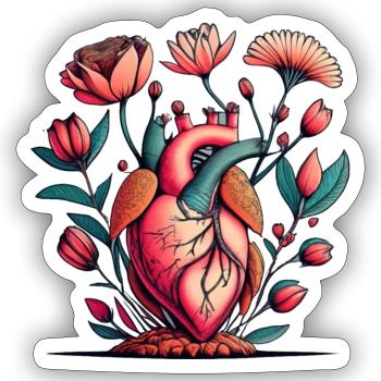 Floral Heart Anatomy Burst - Sticker size S (10 x 10 cm) - white matte - Front