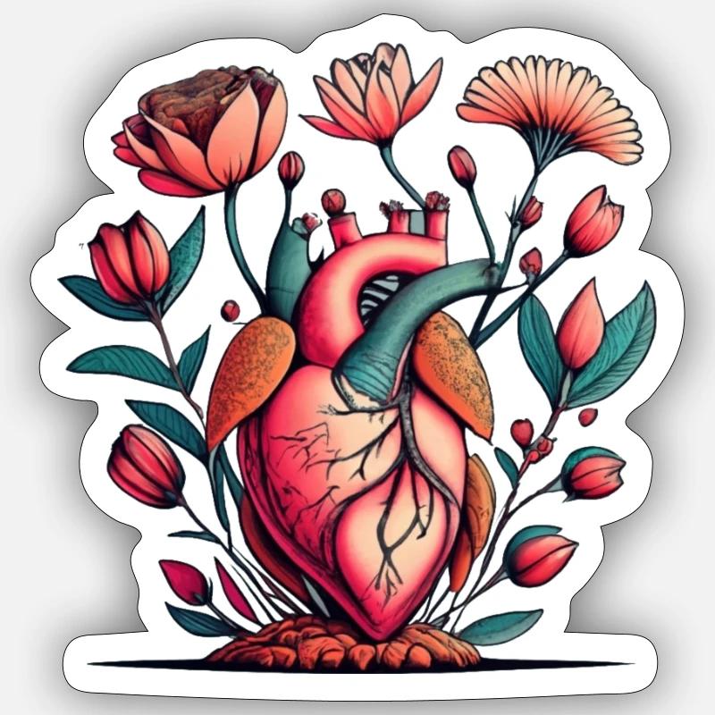 Blumenherz Anatomie Burst - Sticker Größe S (10 x 10 cm) - Mattweiß