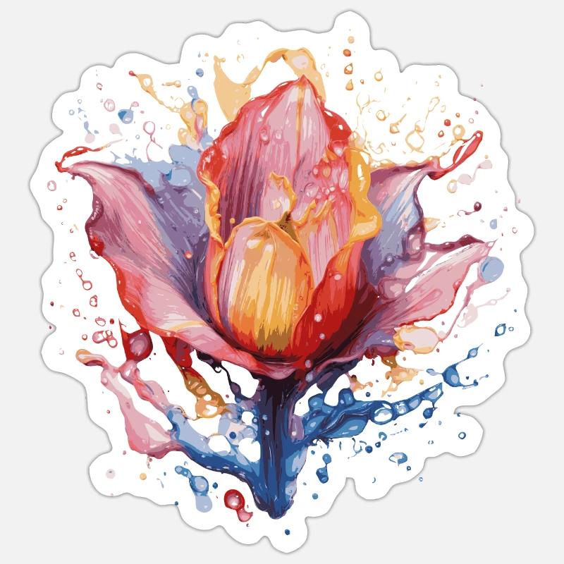 Tulipe arc-en-ciel - Sticker taille S (10 x 10 cm) - blanc mat