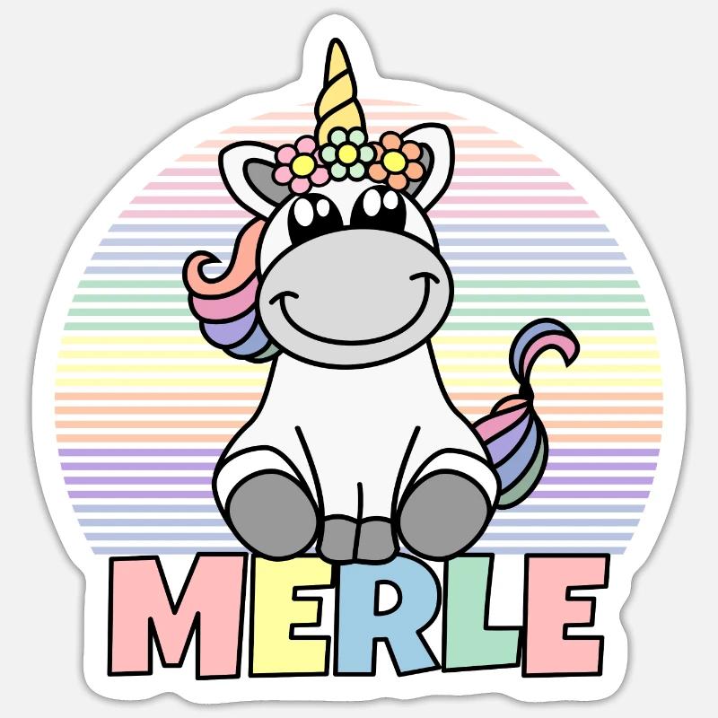 Merle Einhorn Name - Sticker Größe S (10 x 10 cm) - Mattweiß