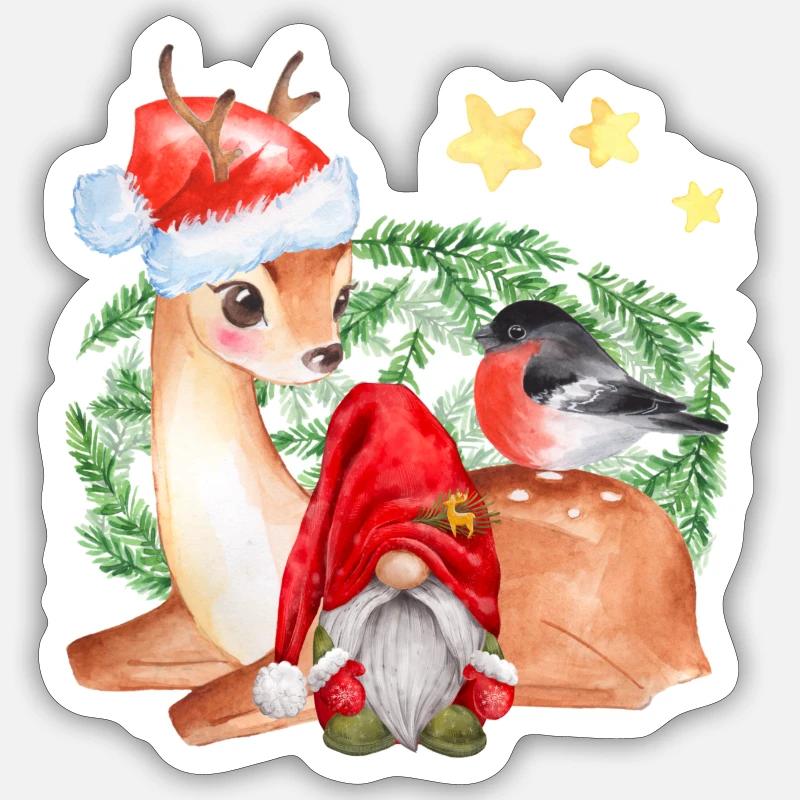 Wichtel Nils mit Rentier Freya - Sticker Größe S (10 x 10 cm) - Mattweiß