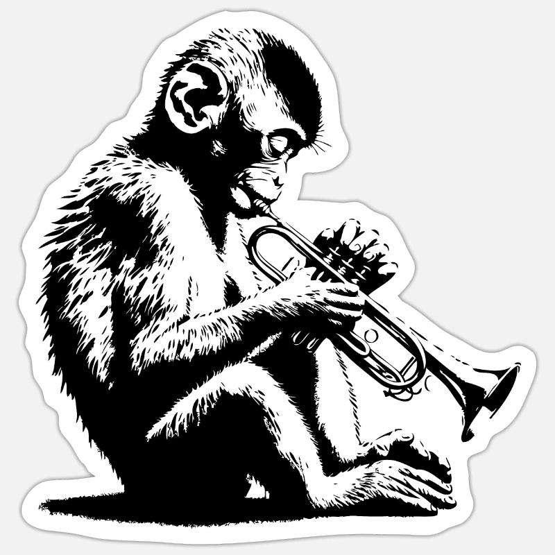 Affe spielt Trompete - Sticker Größe S (10 x 10 cm) - Mattweiß