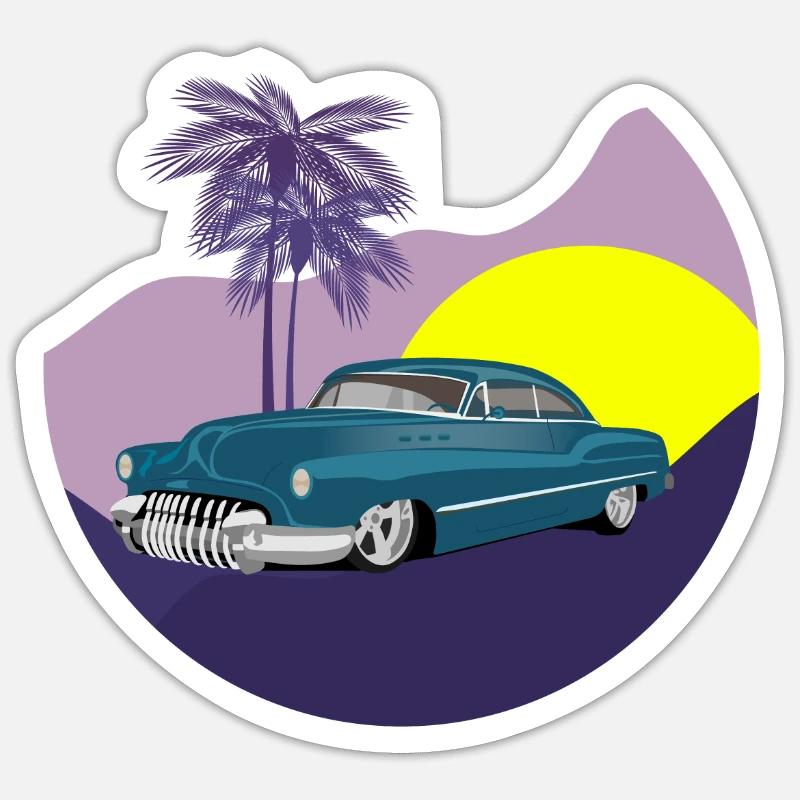 Oldtimer in Nachtlandschaft - Sticker Größe S (10 x 10 cm) - Mattweiß