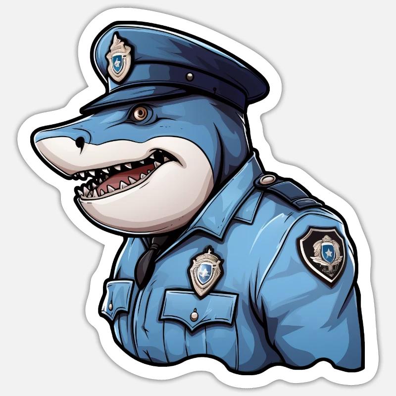 Requin policier - Sticker taille S (10 x 10 cm) - blanc mat