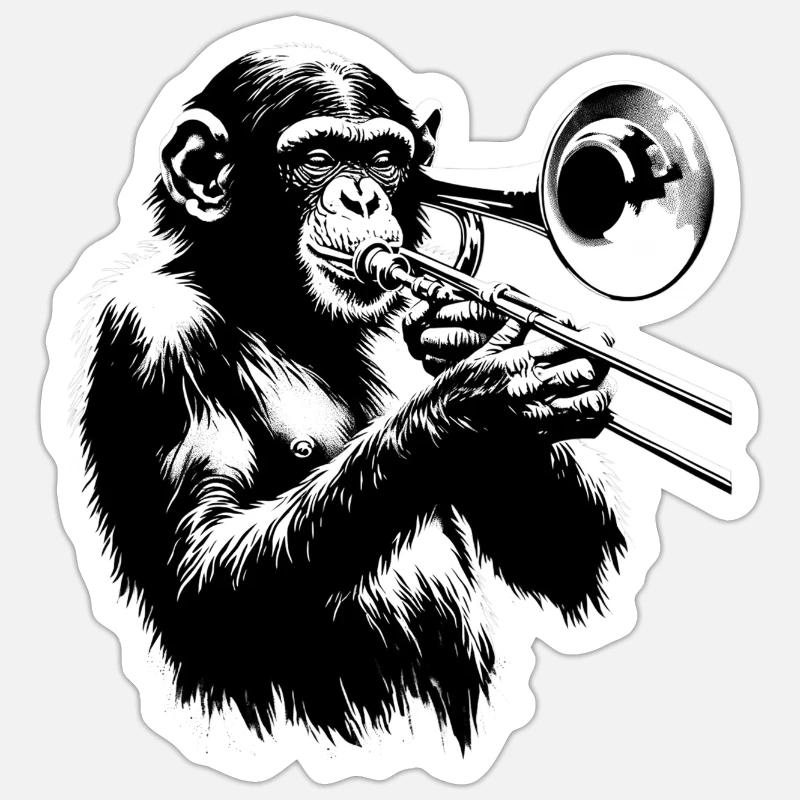 Monkey Orchestra Trombone - Sticker size S (10 x 10 cm) - white matte
