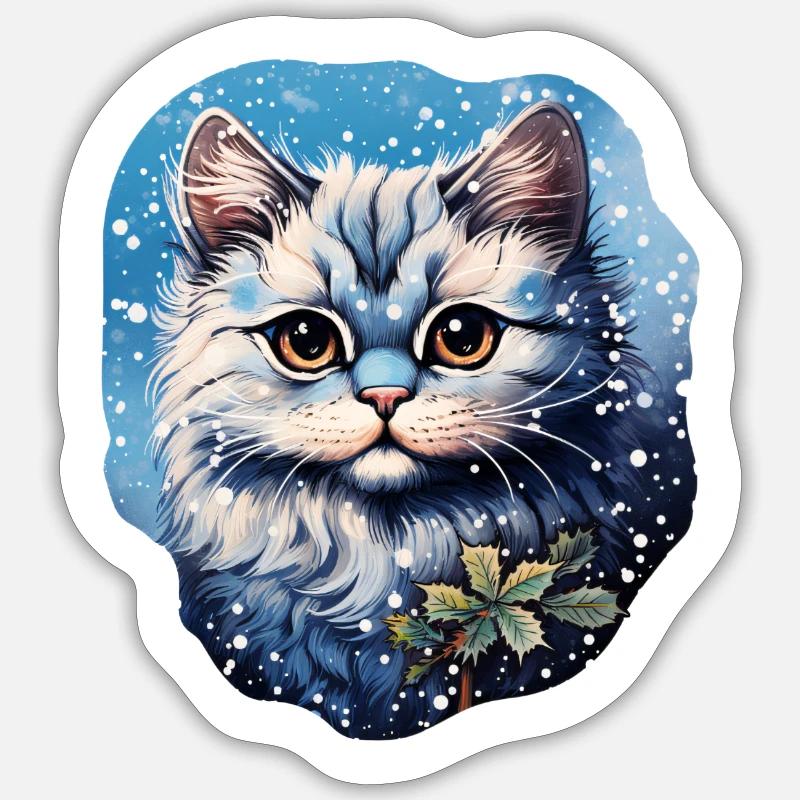 Chat dans les chutes de neige Sticker taille S (10 x 10 cm)
