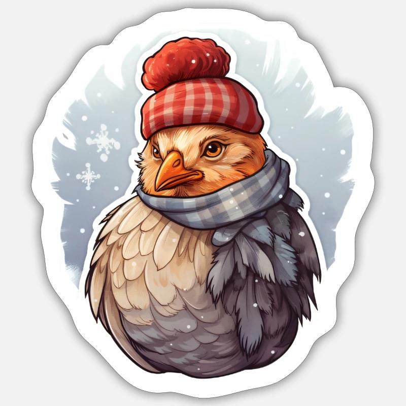 Poulet avec chapeau et écharpe Sticker taille S (10 x 10 cm)