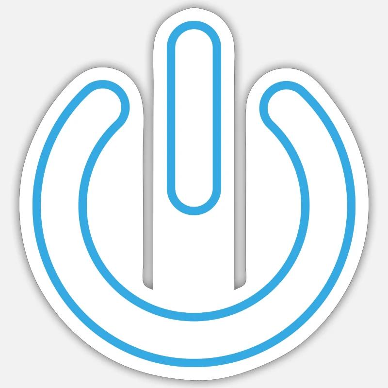 blauer Powerbutton - Sticker Größe S (10 x 10 cm) - Mattweiß