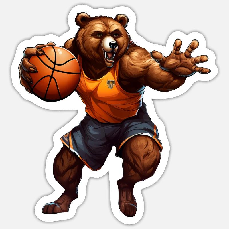 Ours de basket-ball - Sticker taille S (10 x 10 cm) - blanc mat