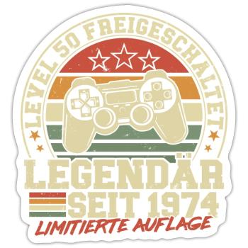 Level 50 Freigeschaltet Legendär seit 1974 - Sticker Größe S (10 x 10 cm) - Mattweiß - Vorne