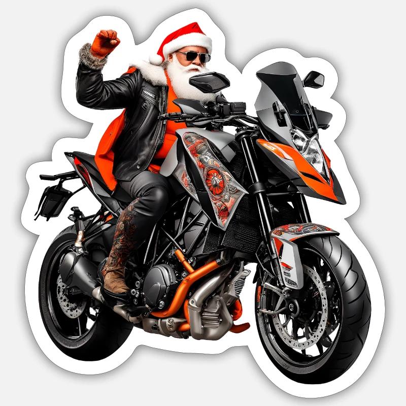 Père Noël Biker - Sticker taille S (10 x 10 cm) - blanc mat