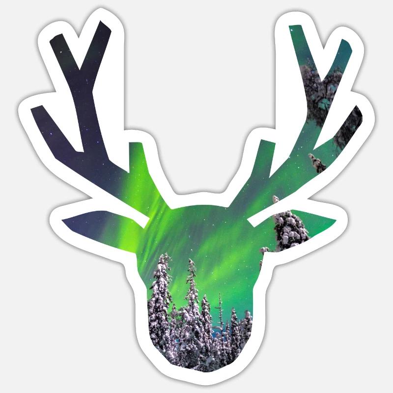 Polar Elch 2 Aurora - Sticker Größe S (10 x 10 cm) - Mattweiß