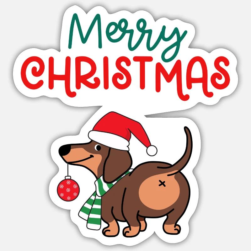 Joyeux Noël, teckel - Sticker taille S (10 x 10 cm) - blanc mat