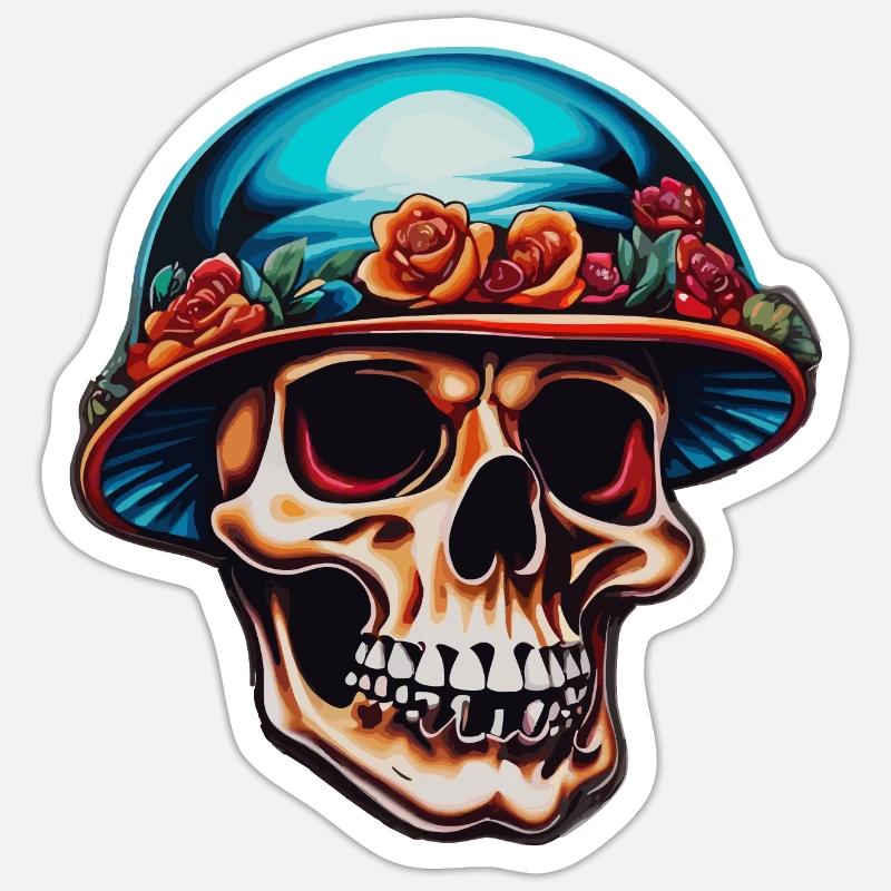 Totenkopf mit Pilzhut - Sticker Größe S (10 x 10 cm) - Mattweiß