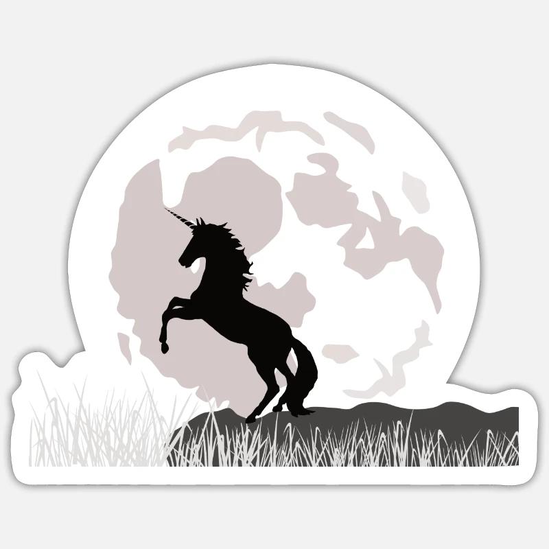 Mondschein-Einhorn über Graslandschaft - Sticker Größe S (10 x 10 cm) - Mattweiß