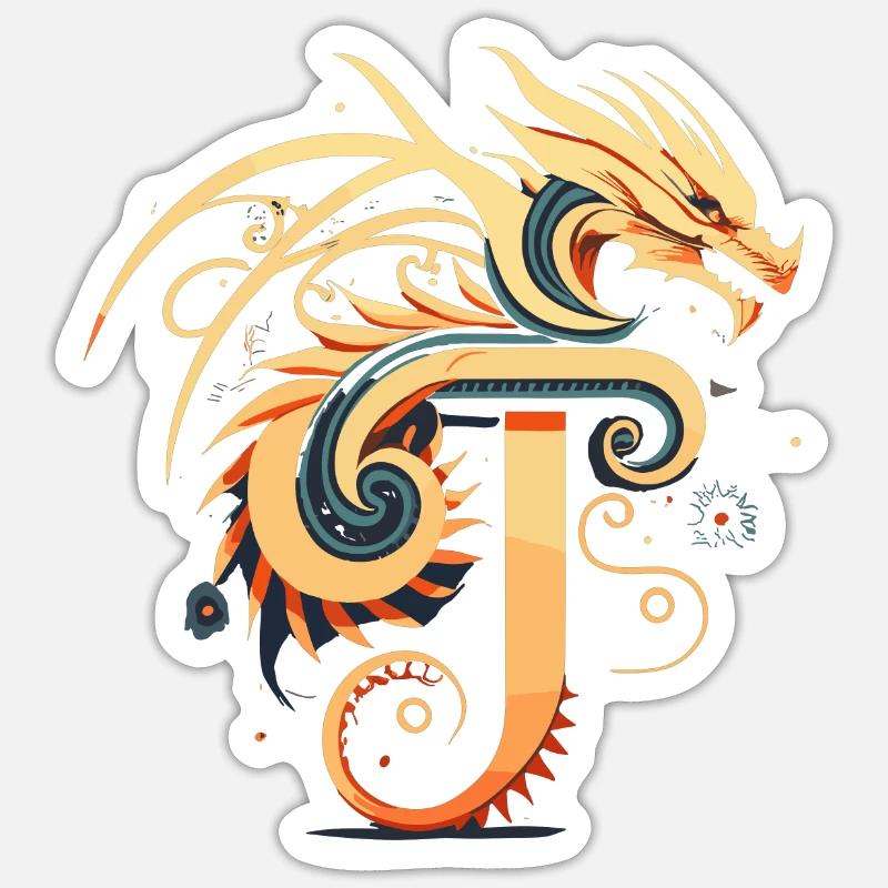 Lettre T avec dragon - Sticker taille S (10 x 10 cm) - blanc mat