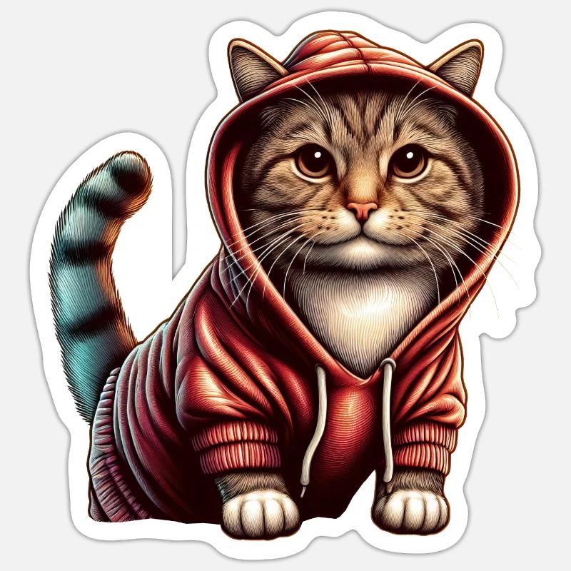 Niedliches Kätzchen mit Kapuzenpullover Sticker Größe S (10 x 10 cm)