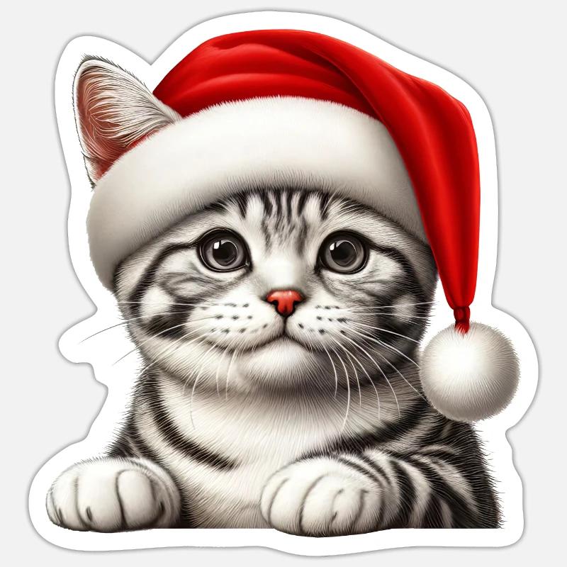 de réveillon de Noël chat Sticker taille S (10 x 10 cm)
