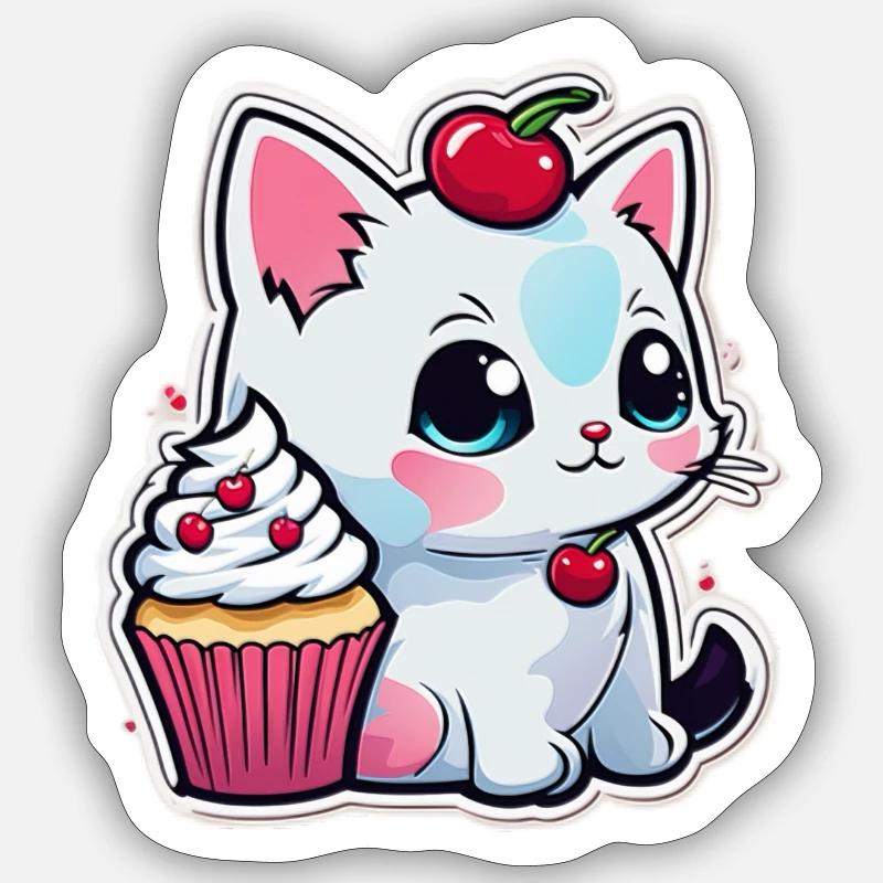 Chat mignon en costume de cupcake Sticker taille S (10 x 10 cm)