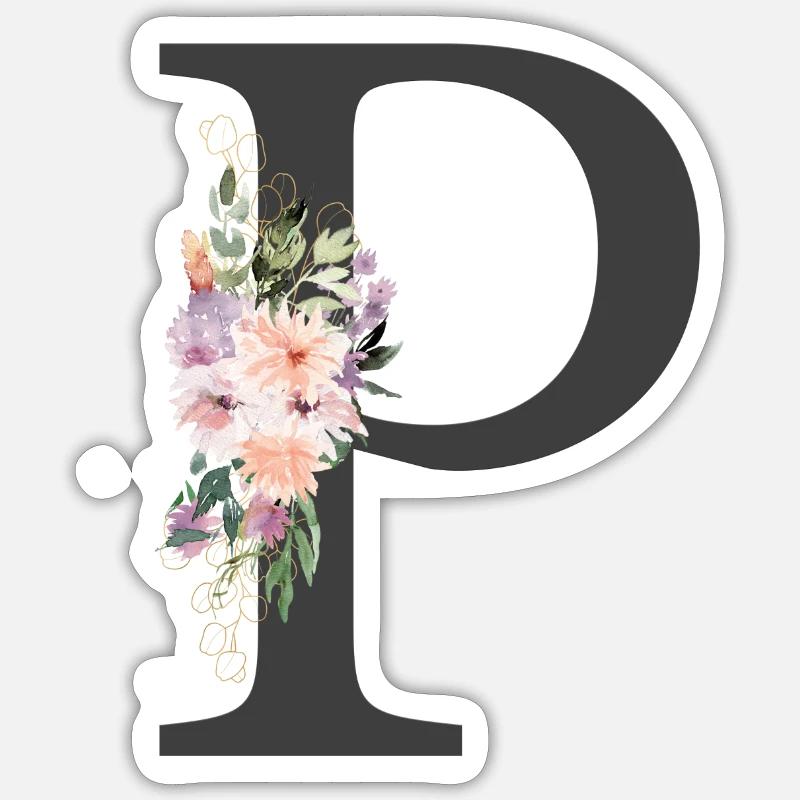 Lettre P, Monogramme, Fleurs - Sticker taille S (10 x 10 cm) - blanc mat