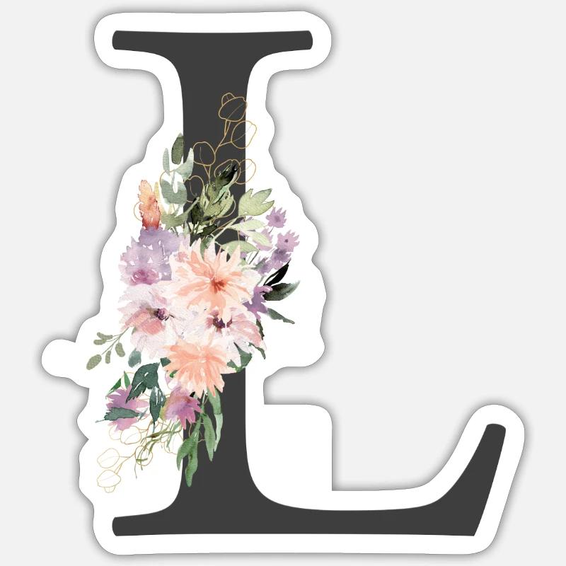 Letter L, Monogram, Flowers - Sticker size S (10 x 10 cm) - white matte