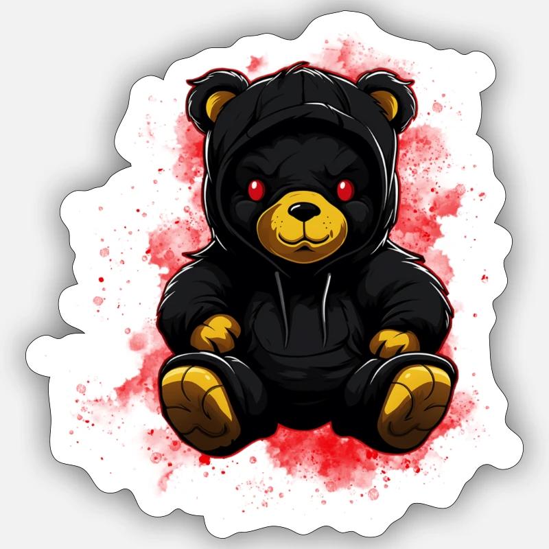 Cooler Horror Teddybär mit Kapuzenpullover Böse Sticker Größe S (10 x 10 cm)