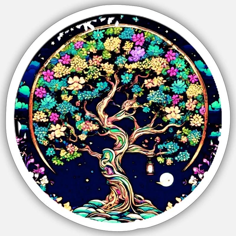 Arbre de vie, arbre de vie, graffiti, fleurs - Sticker taille S (10 x 10 cm) - blanc mat