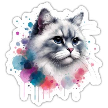 Aquarell Katzenkopf - Sticker Größe S (10 x 10 cm) - Mattweiß - Vorne