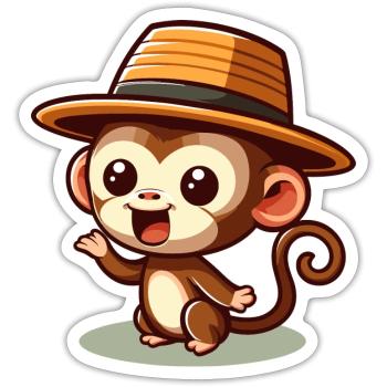 Cute Monkey Cartoon with Hat - Sticker size S (10 x 10 cm) - white matte - Front