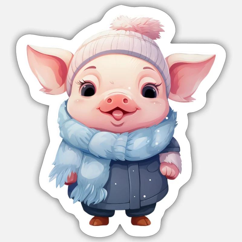 Cute piggy is cold - Sticker size S (10 x 10 cm) - white matte