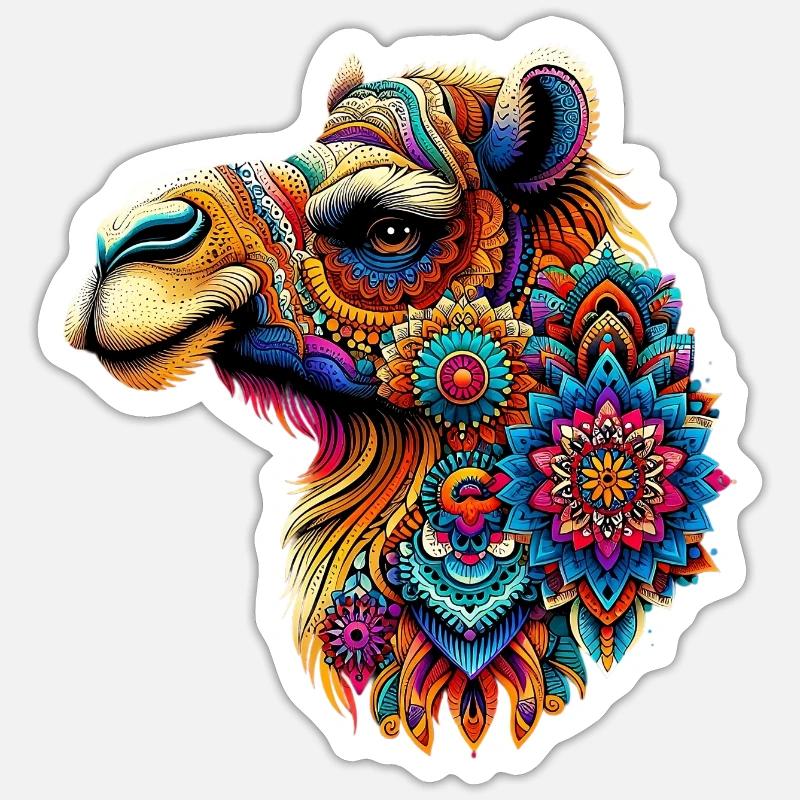 Kamel mit Mandalas verziert Sticker Größe S (10 x 10 cm)