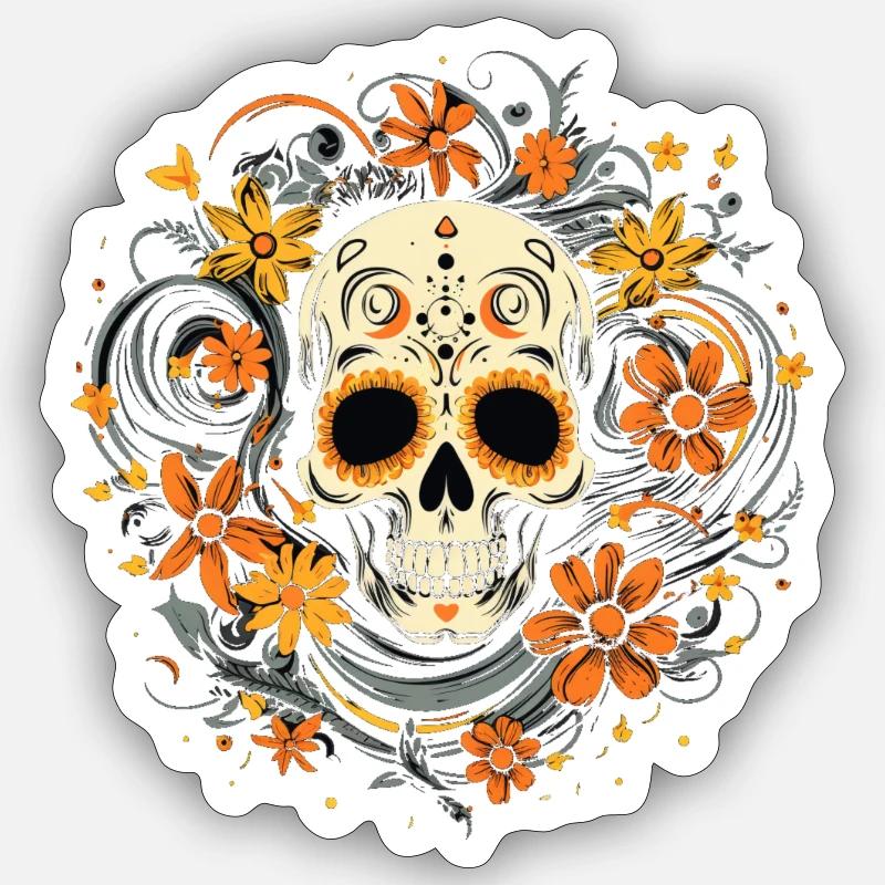Ethereal Skull Blooms - Sticker size S (10 x 10 cm) - white matte