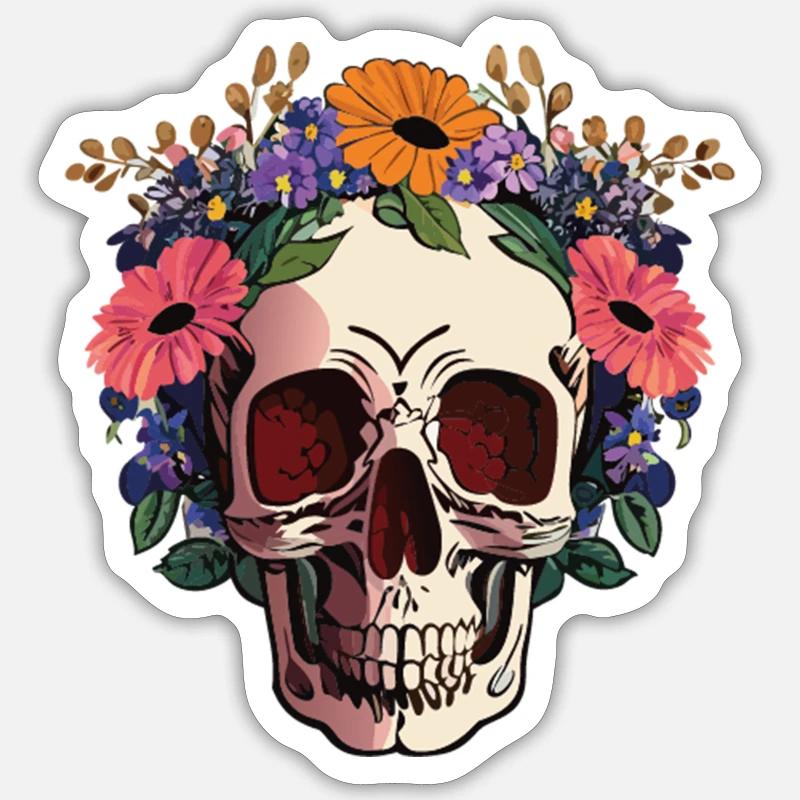 Crâne de fleur - Sticker taille S (10 x 10 cm) - blanc mat