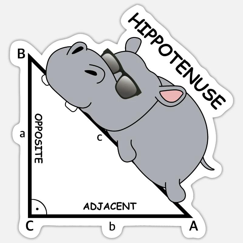 Hippotenuse | Nilpferd, Mathematik, Hypotenuse - Sticker Größe S (10 x 10 cm) - Mattweiß