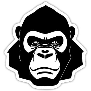 Harter Gorilla im Cartoon Stil - Sticker Größe S (10 x 10 cm) - Mattweiß - Vorne