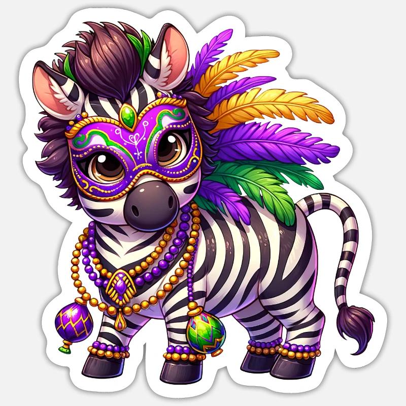 Mardi Gras Zebra Comic Süß Sticker Größe S (10 x 10 cm)