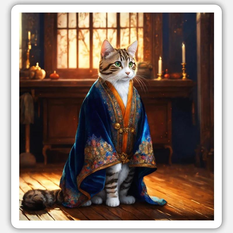 Cat in a robe - Sticker Größe S (10 x 10 cm) - Mattweiß