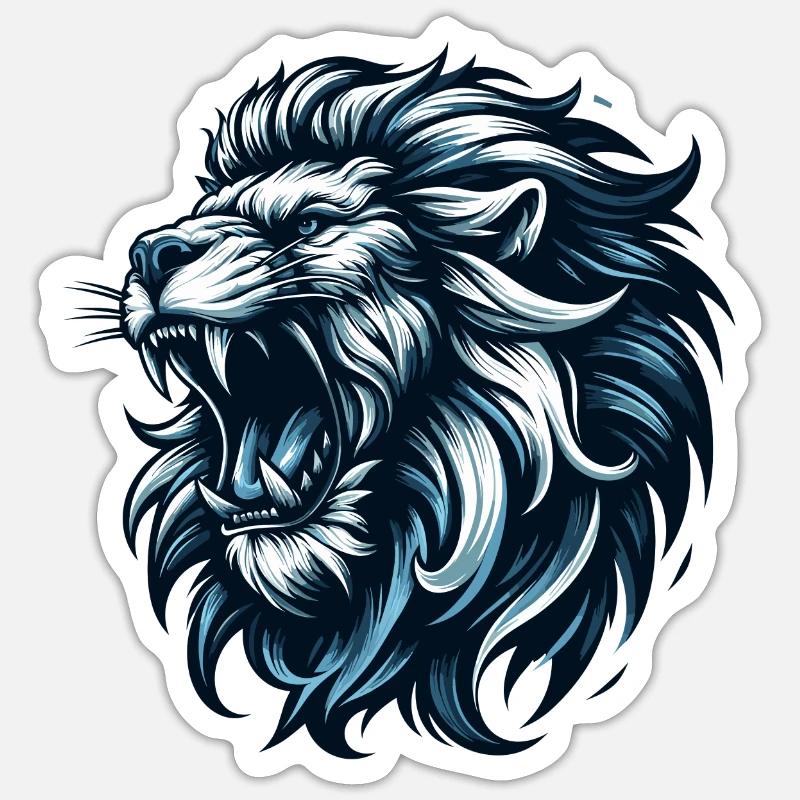Löwe brüllt blau Geschenk - Sticker Größe S (10 x 10 cm) - Mattweiß