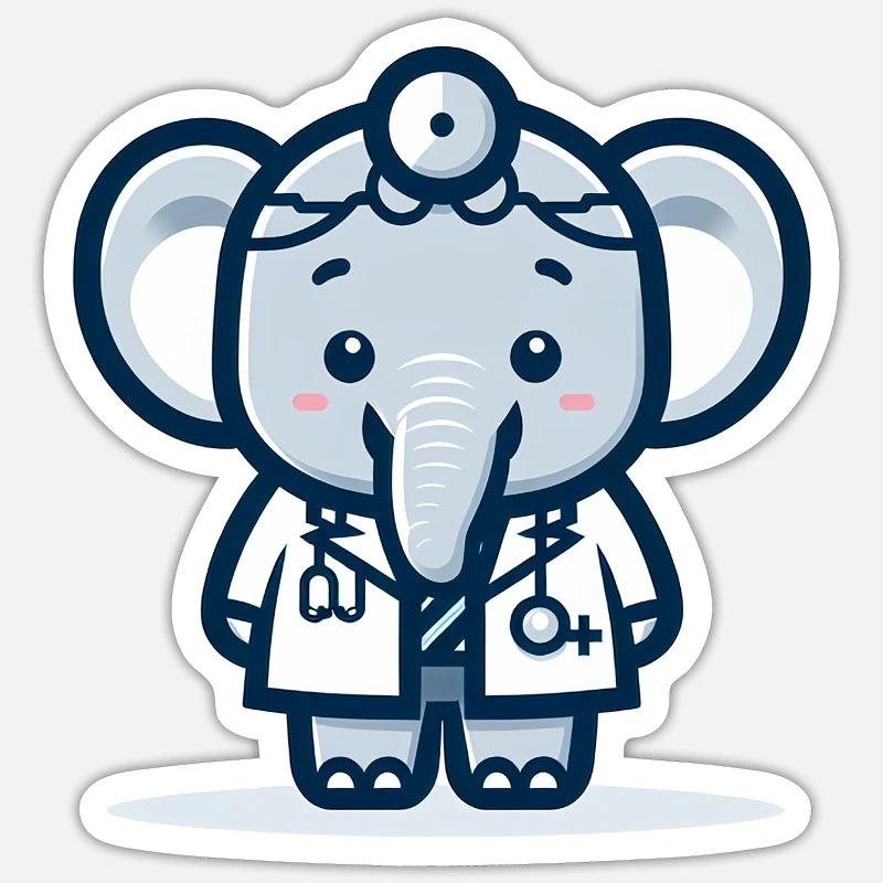 Médecin éléphant mignon Sticker taille S (10 x 10 cm)