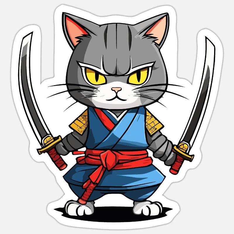 Samurai Cat #39 - Sticker size S (10 x 10 cm) - white matte