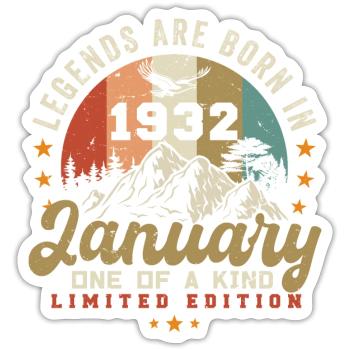 January Vintage 1932 92nd Birthday Gift - Sticker size S (10 x 10 cm) - white matte - Front