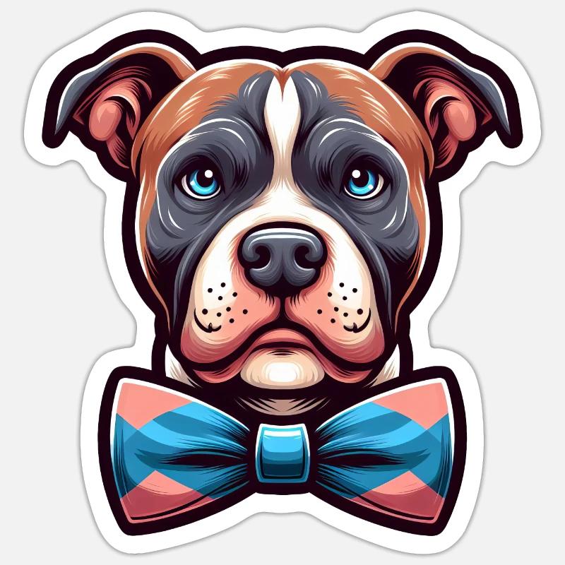 Pitbull mit Fliege Sticker Größe S (10 x 10 cm)