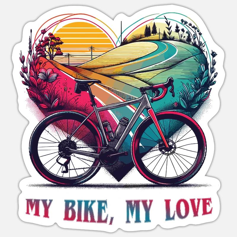 Mon vélo, mon amour. Saint-Valentin 2024 - Sticker taille S (10 x 10 cm) - blanc mat