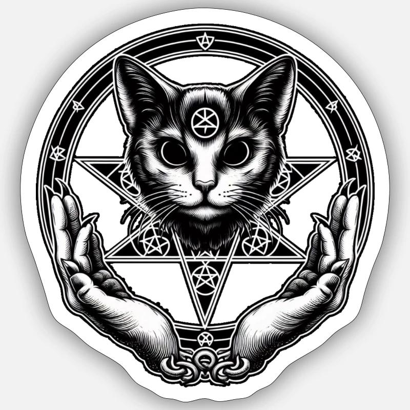 Magic Cat Wicca Pentagram Sticker Größe S (10 x 10 cm)