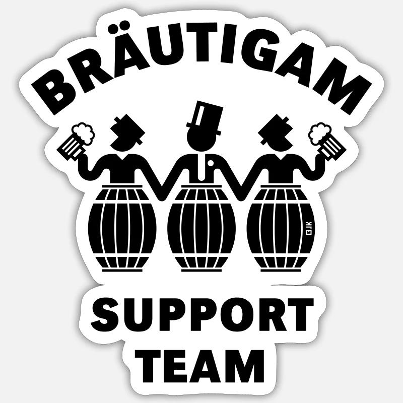 Bräutigam Support Team (JGA / Bierfässer / B) - Sticker Größe S (10 x 10 cm) - Mattweiß