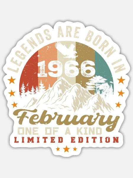 Geboren im Februar 1966 Geburtstagswitz retro 1966 - Sticker Größe S (10 x 10 cm) - Mattweiß