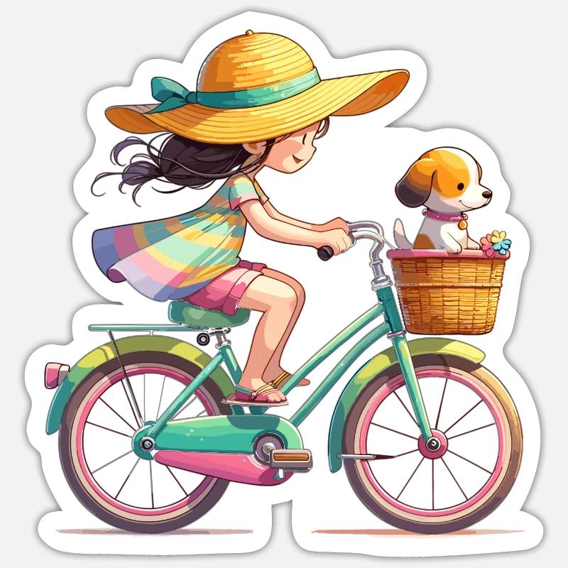 Fille sur le vélo - Sticker taille S (10 x 10 cm) - blanc mat