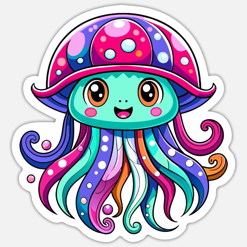 Méduse mignonne - Sticker taille S (10 x 10 cm) - blanc mat