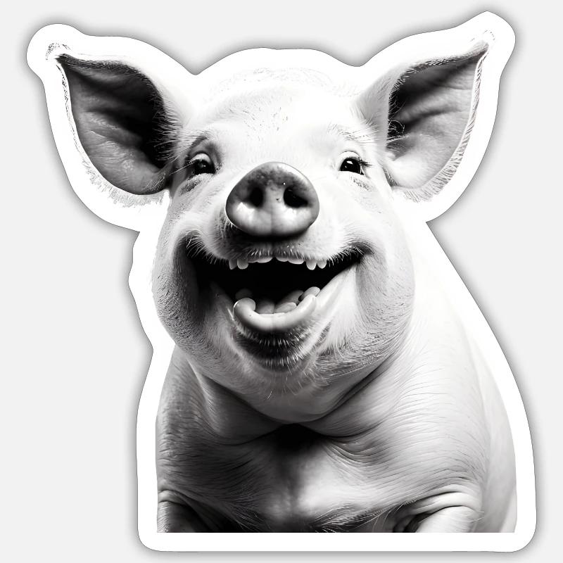 Das Glückliche Schwein - Sticker Größe S (10 x 10 cm) - Mattweiß